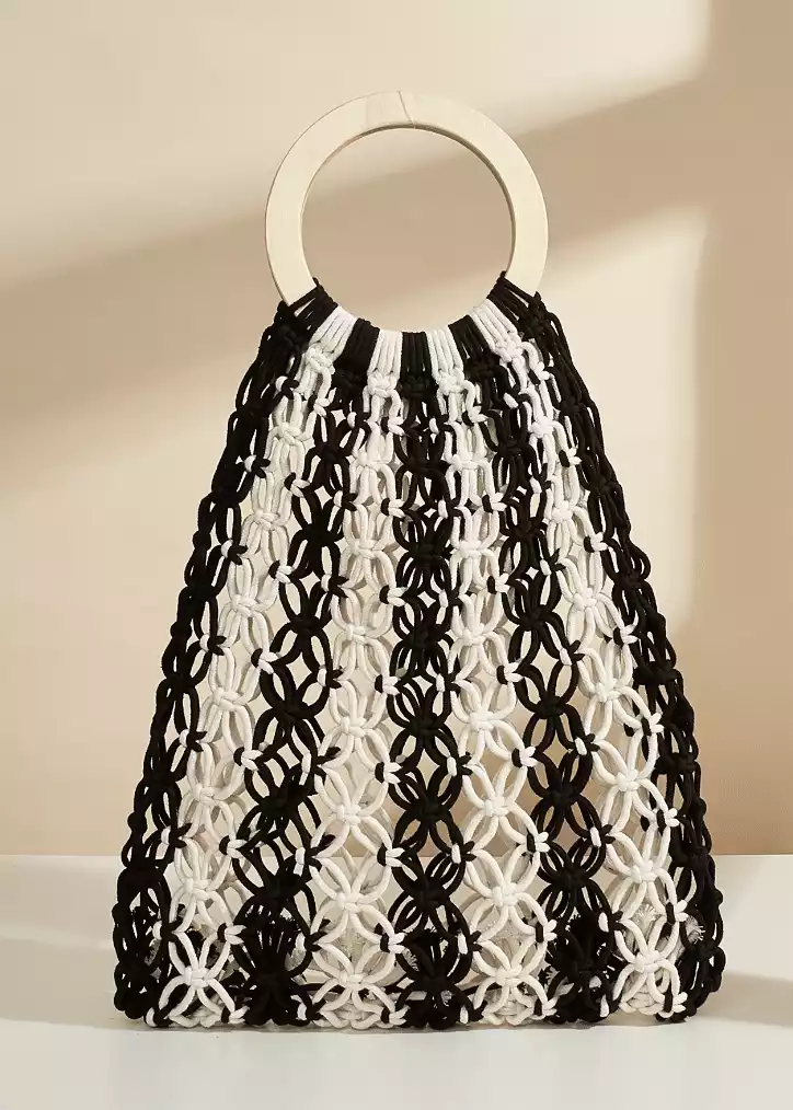 Black & White Stripe Open Knit Bag